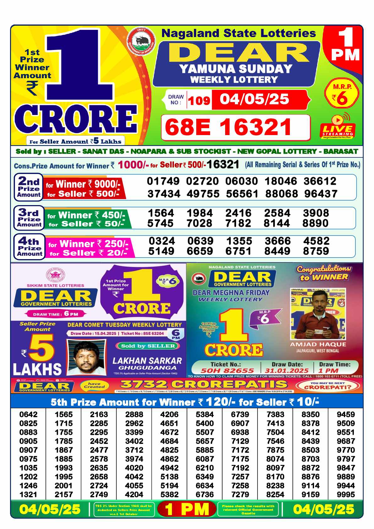 Lottery Sambad 04.05.25 Dear Lottery Result 1pm