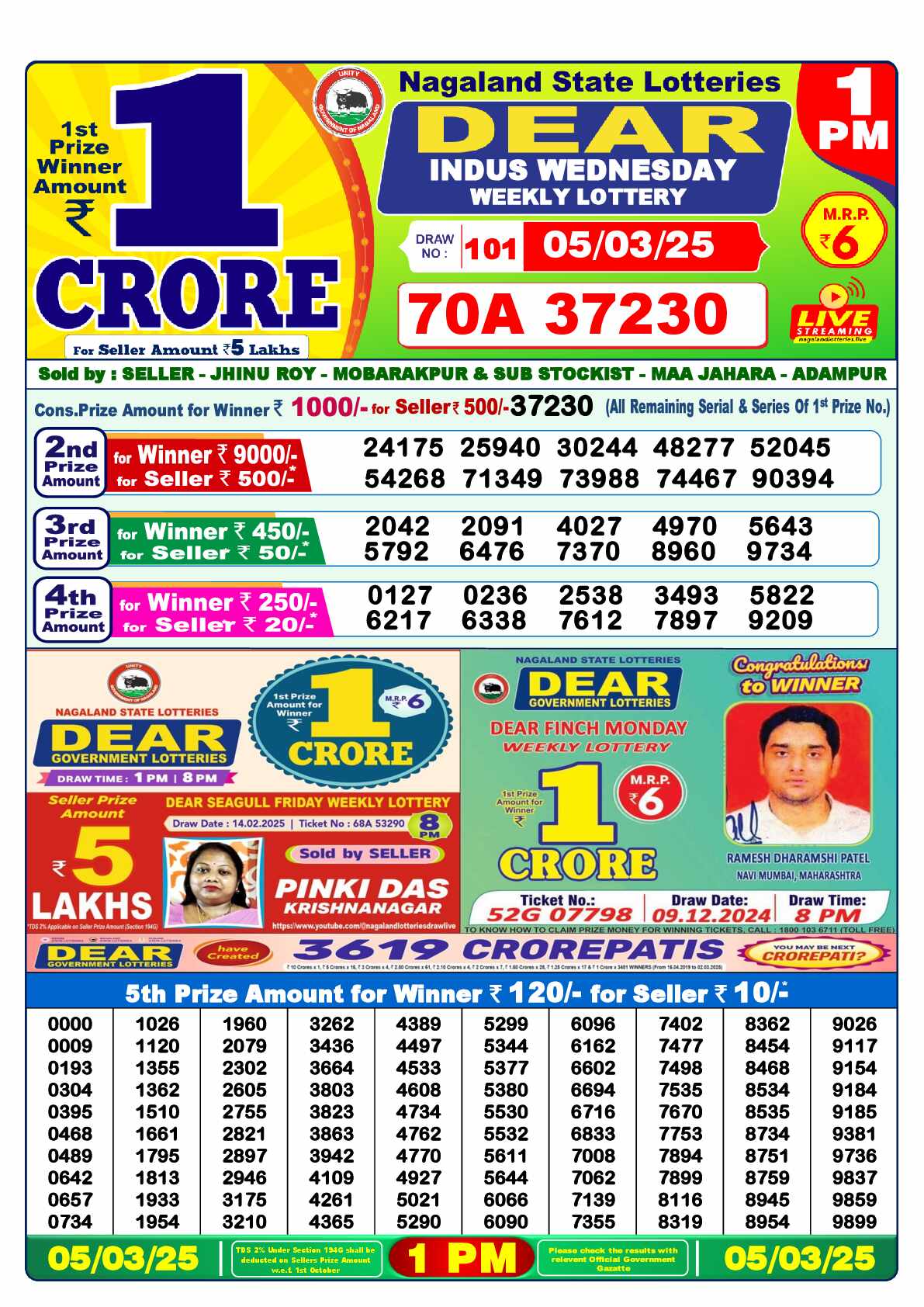 Lottery Sambad 05.03.25 Dear Lottery Result 1pm