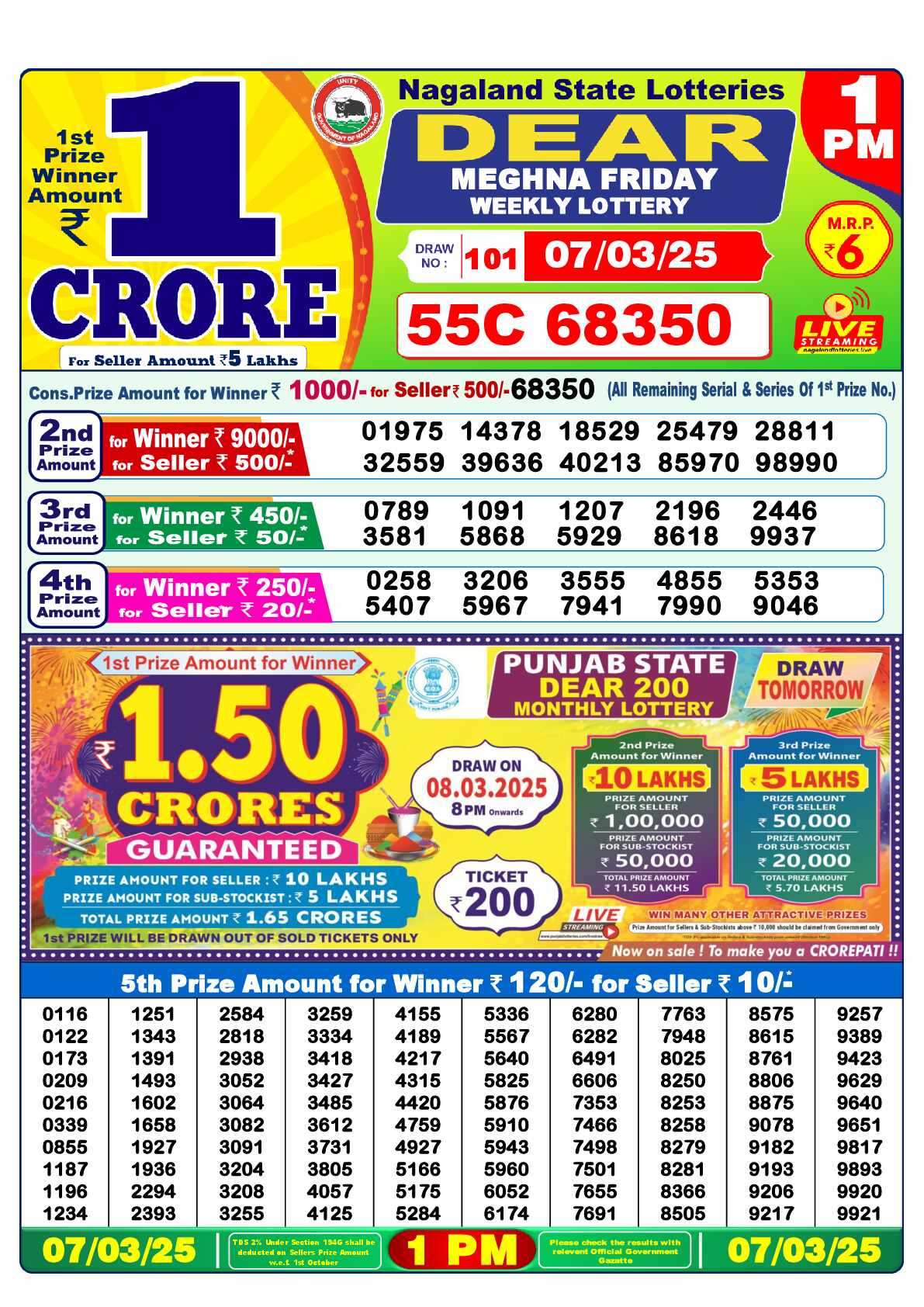 Lottery Sambad 07.03.25 Dear Lottery Result 1pm