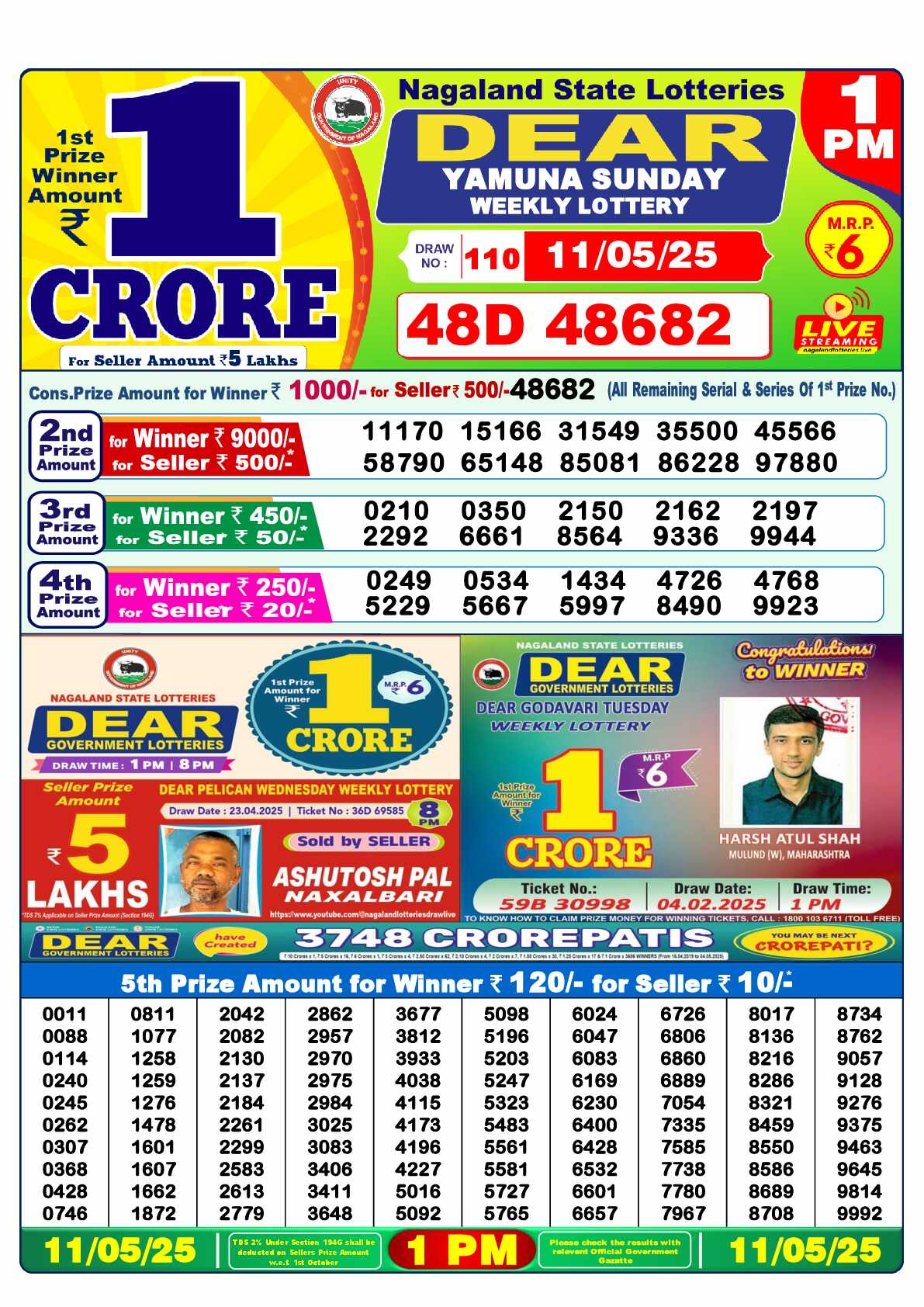 Lottery Sambad 11.05.25 Dear Lottery Result 1pm