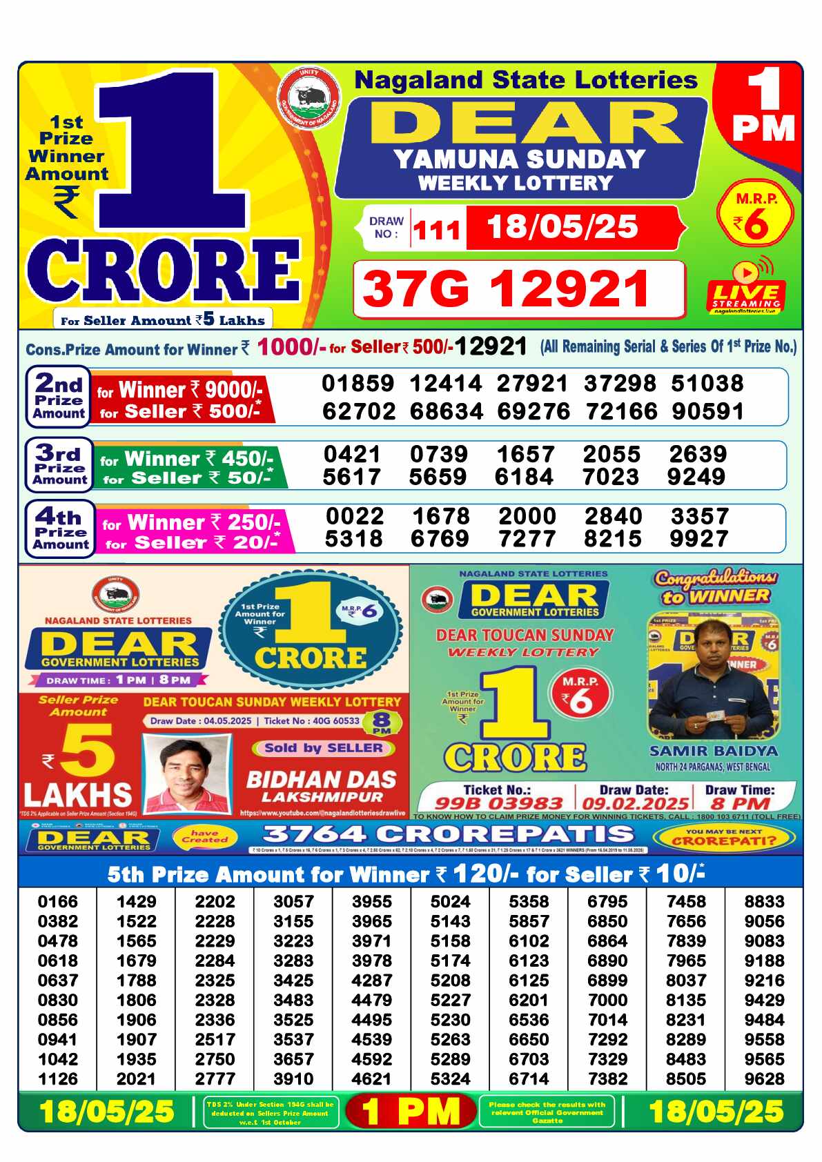 Lottery Sambad 18.05.25 Dear Lottery Result 1pm