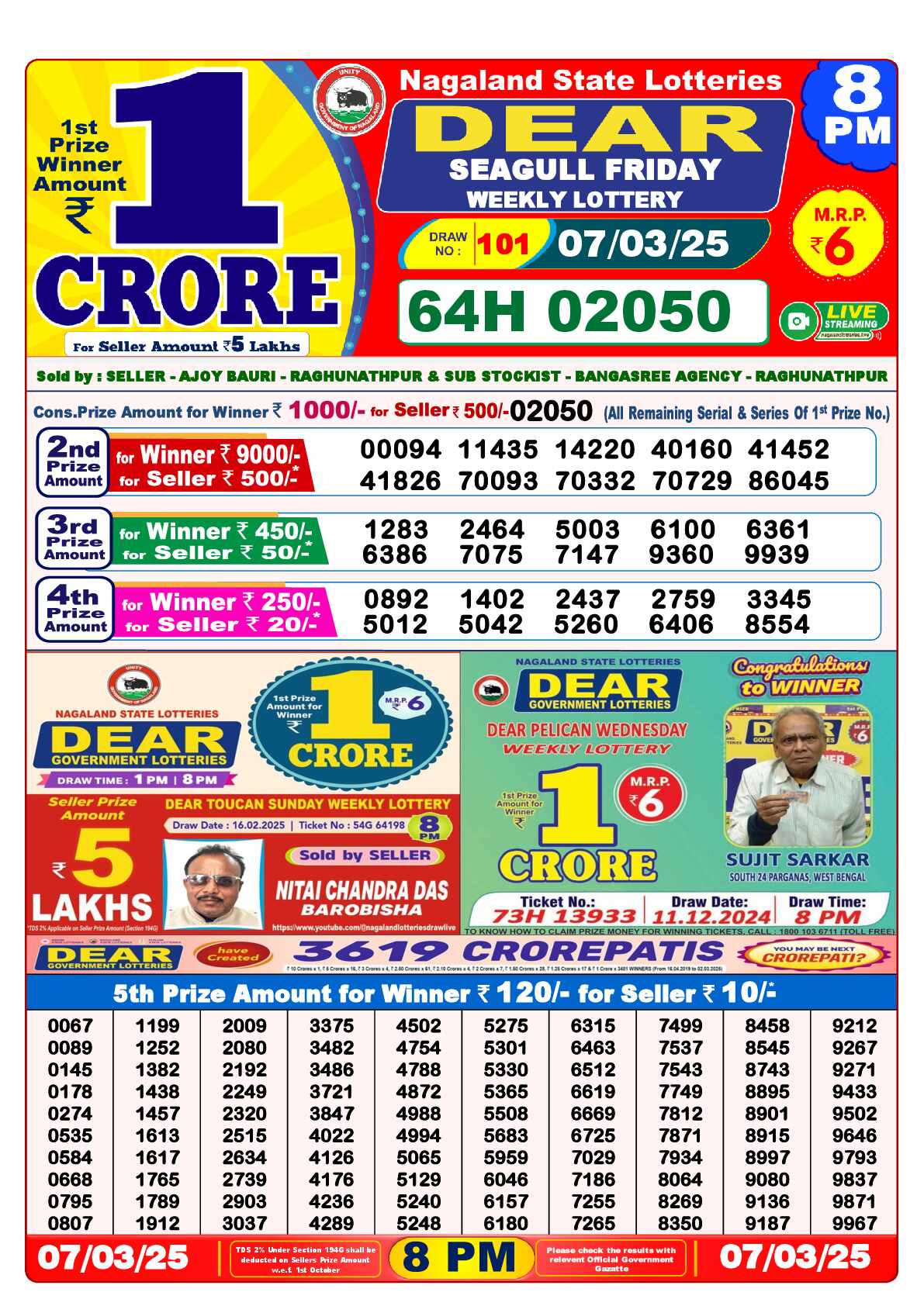 Lottery Sambad 07.03.25 Dear Lottery Result 8pm