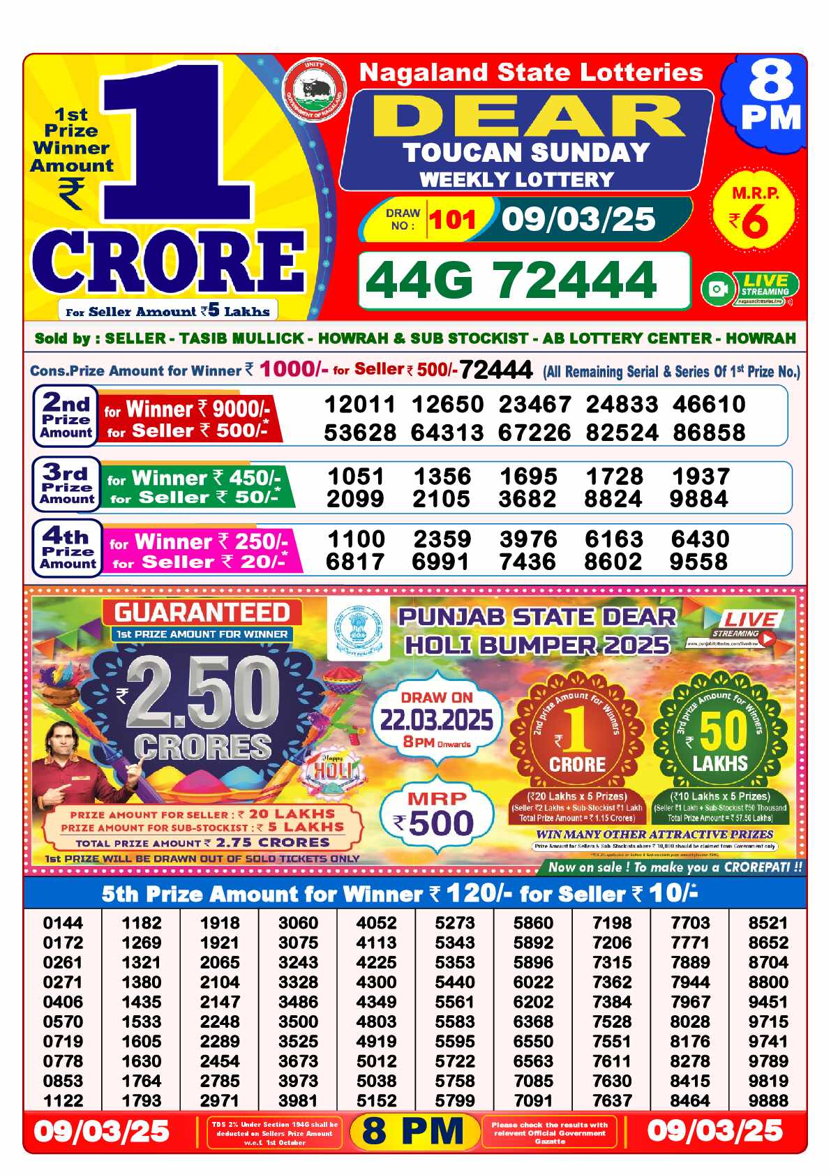 Lottery Sambad 09.03.25 Dear Lottery Result 8pm