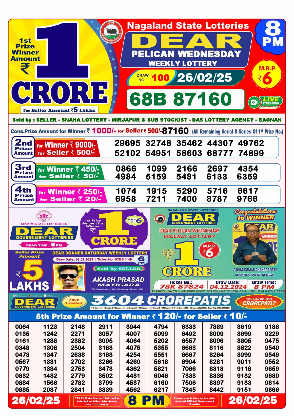 Lottery Sambad 26.02.25 Dear Lottery Result 8pm