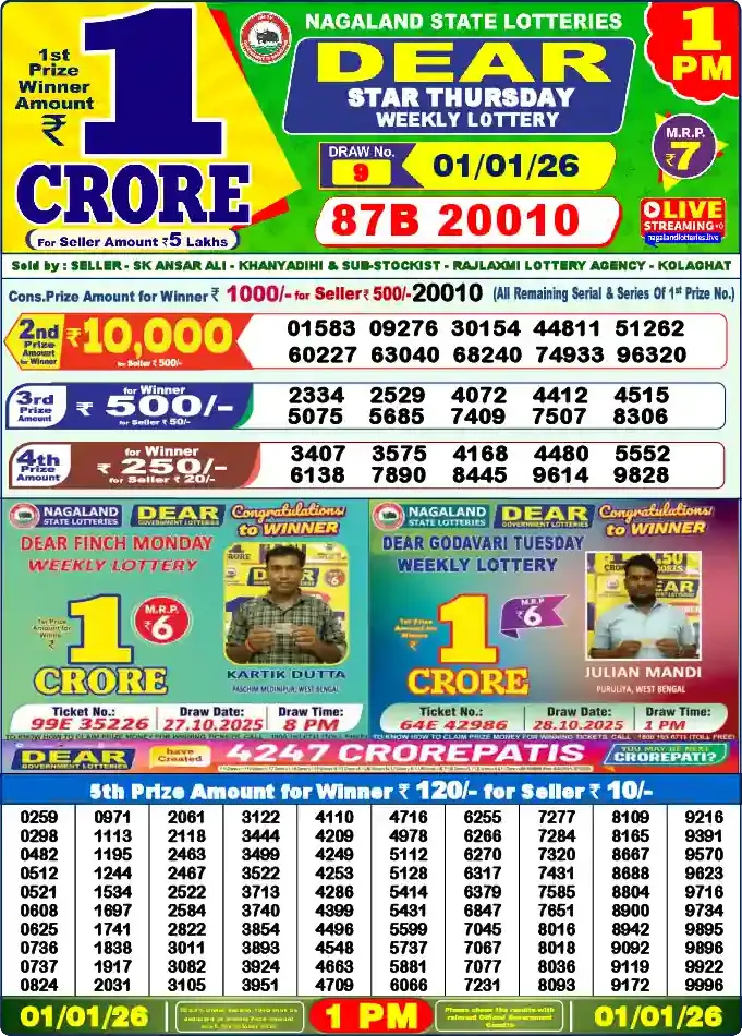 Lottery Sambad 1 PM result 01 Jan 2026