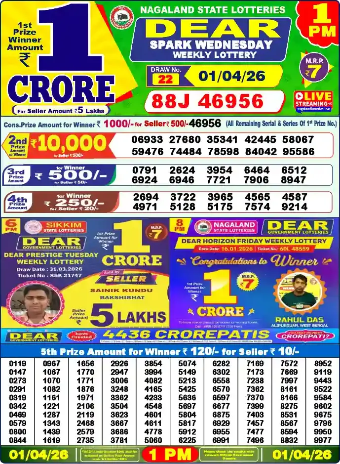 Lottery Sambad 1 PM result 01 Apr 2026