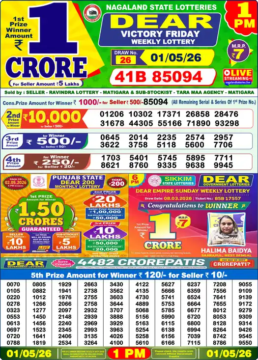 Lottery Sambad 1 PM result 01 May 2026