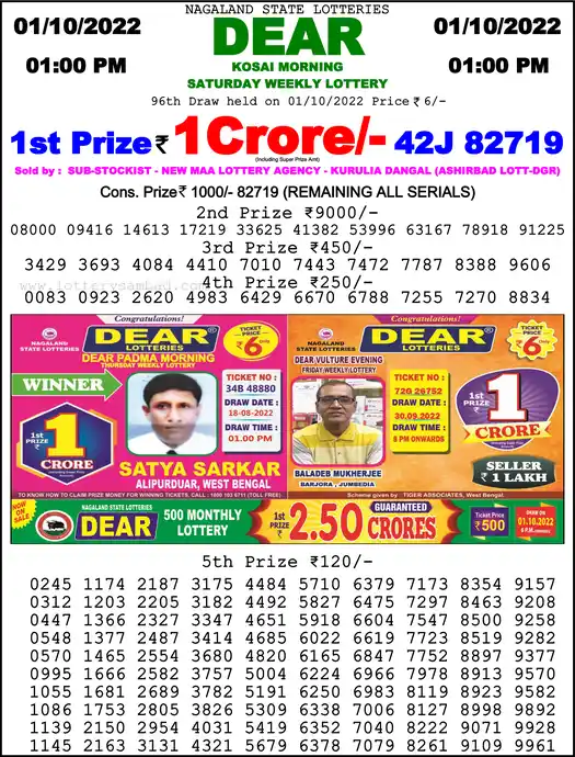Lottery Sambad 1 PM result 01 Oct 2022