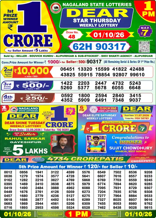 Lottery Sambad 1 PM result 01 Oct 2026
