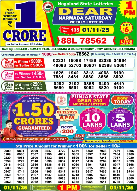 Lottery Sambad 1 PM result 01 Nov 2025