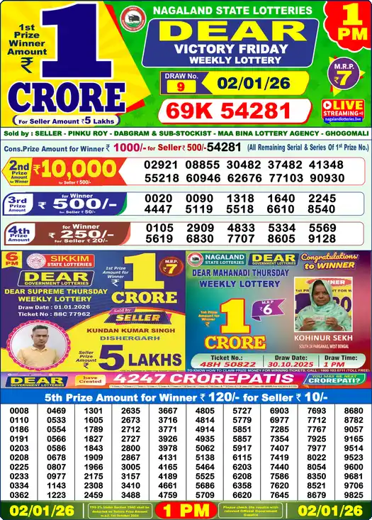 Lottery Sambad 1 PM result 02 Jan 2026