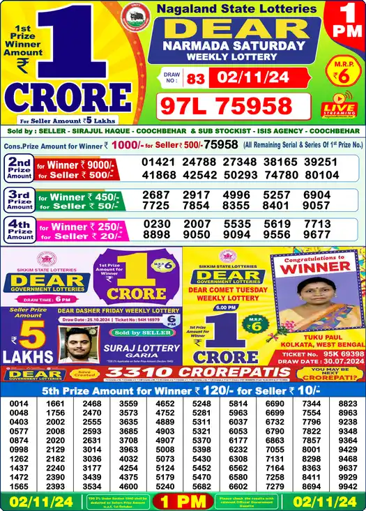 Lottery Sambad 1 PM result 02 Nov 2024