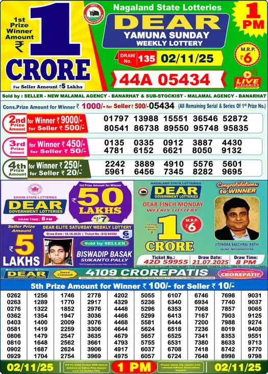 Lottery Sambad 1 PM result 02 Nov 2025