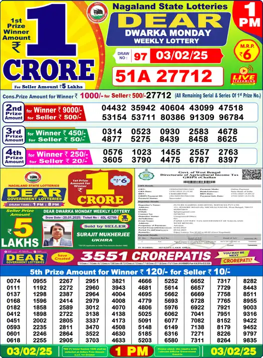 Lottery Sambad 1 PM result 03 Feb 2025