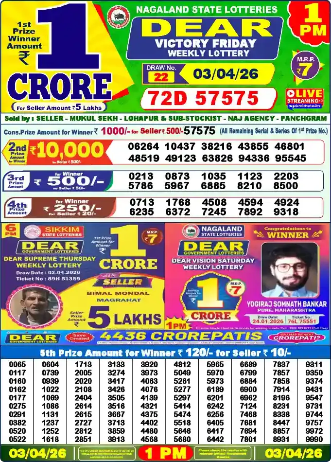 Lottery Sambad 1 PM result 03 Apr 2026