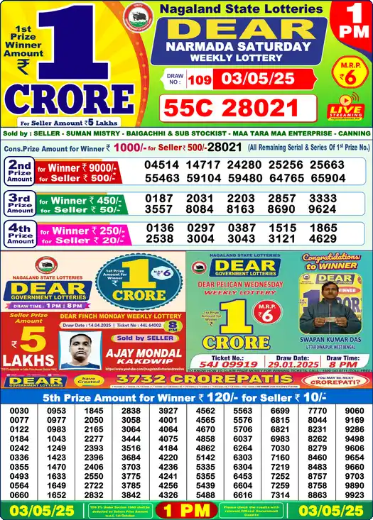 Lottery Sambad 1 PM result 03 May 2025
