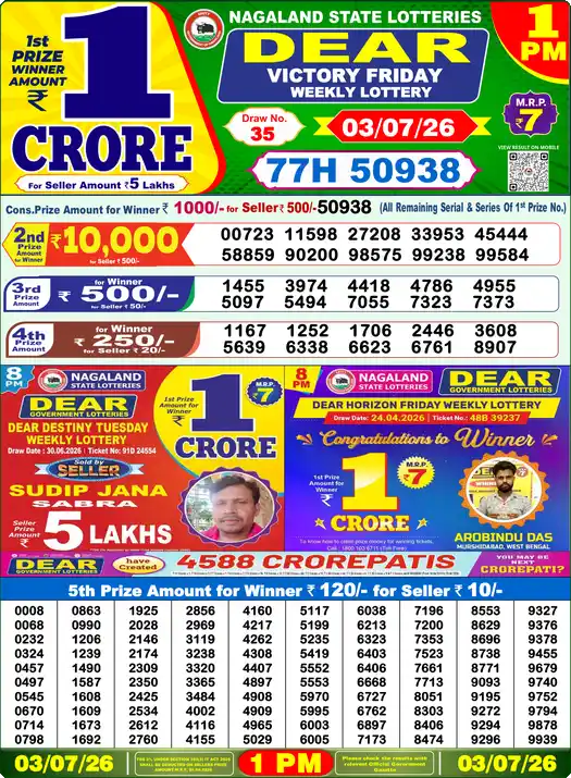 Lottery Sambad 1 PM result 03 Jul 2026
