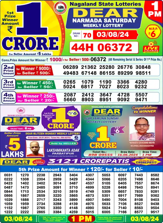 Lottery Sambad 1 PM result 03 Aug 2024