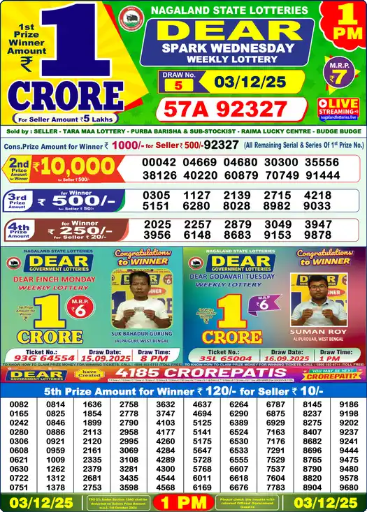 Lottery Sambad 1 PM result 03 Dec 2025
