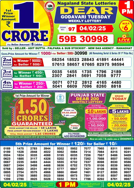 Lottery Sambad 1 PM result 04 Feb 2025