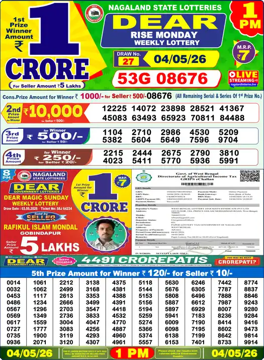 Lottery Sambad 1 PM result 04 May 2026