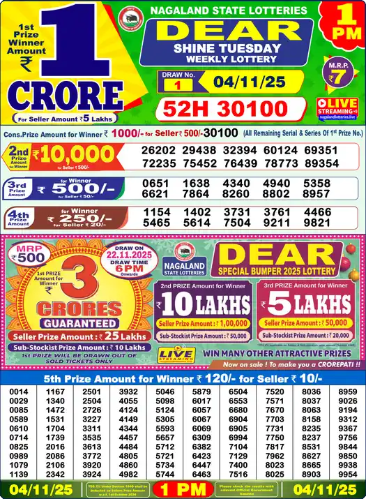 Lottery Sambad 1 PM result 04 Nov 2025