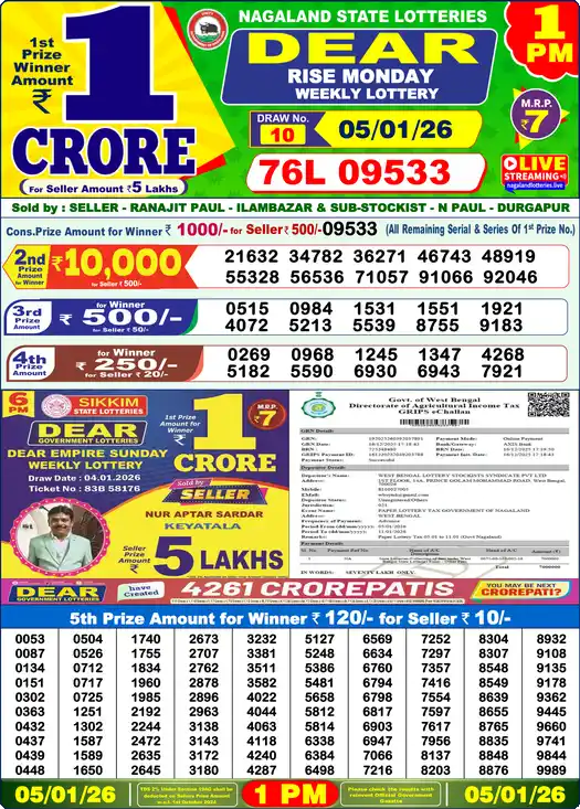 Lottery Sambad 1 PM result 05 Jan 2026