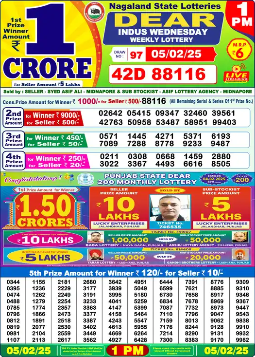 Lottery Sambad 1 PM result 05 Feb 2025