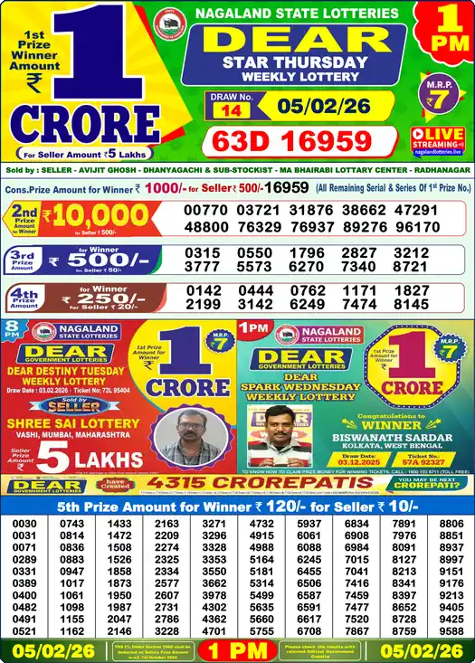 Lottery Sambad 1 PM result 05 Feb 2026