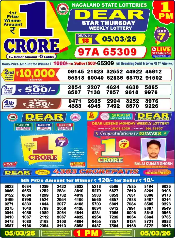 Lottery Sambad 1 PM result 05 Mar 2026