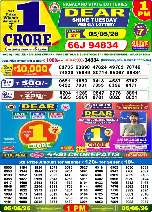 Lottery Sambad 1 PM result 05 May 2026