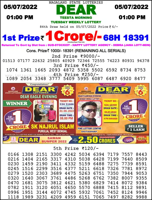 Lottery Sambad 1 PM result 05 Jul 2022