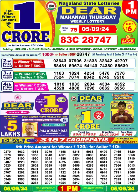 Lottery Sambad 1 PM result 05 Sep 2024