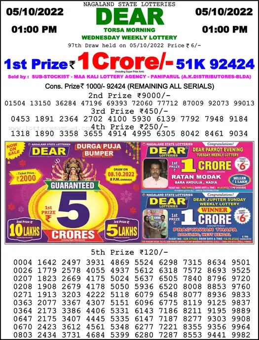 Lottery Sambad 1 PM result 05 Oct 2022