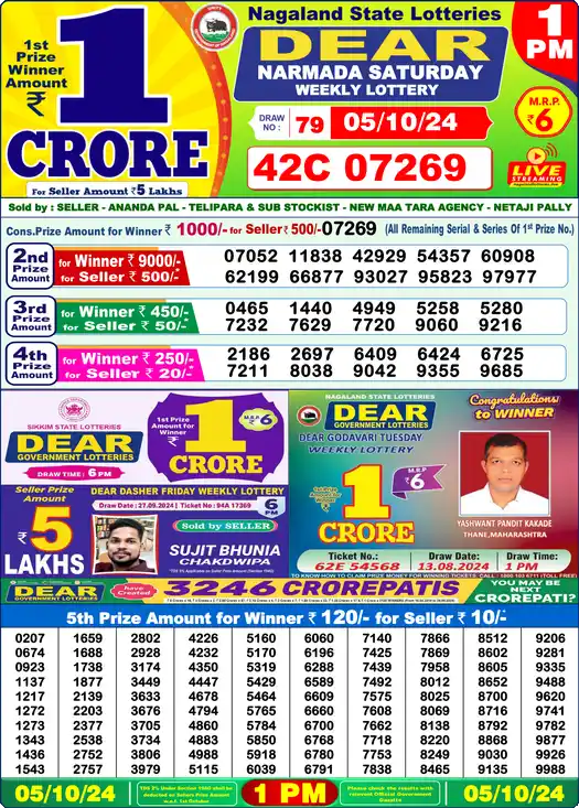 Lottery Sambad 1 PM result 05 Oct 2024