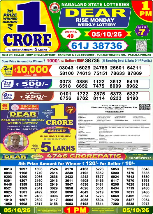 Lottery Sambad 1 PM result 05 Oct 2026