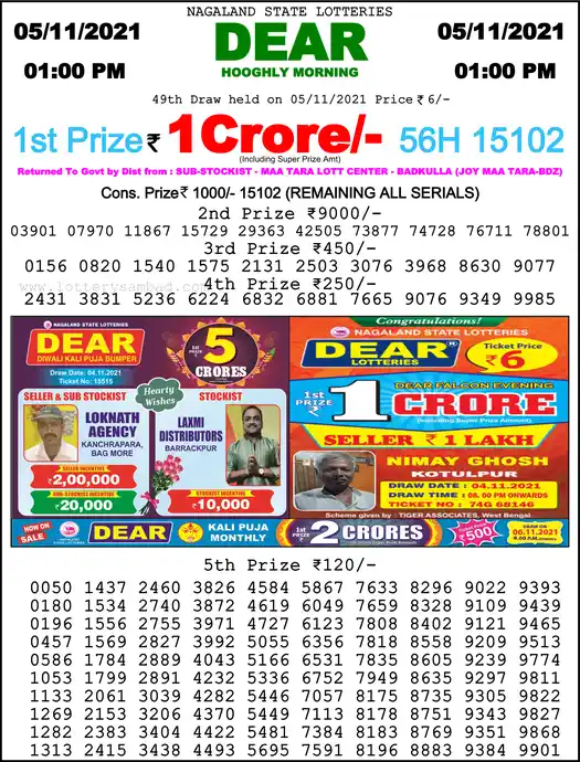 Lottery Sambad 1 PM result 05 Nov 2021