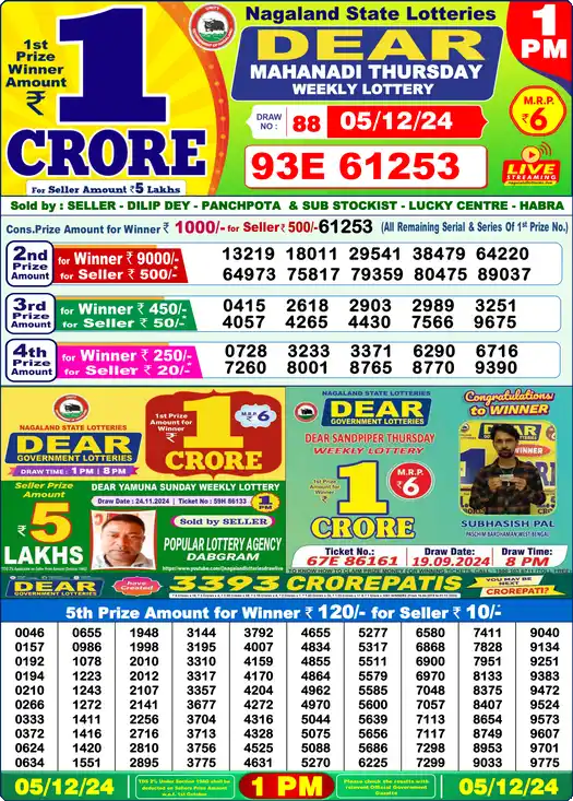Lottery Sambad 1 PM result 05 Dec 2024