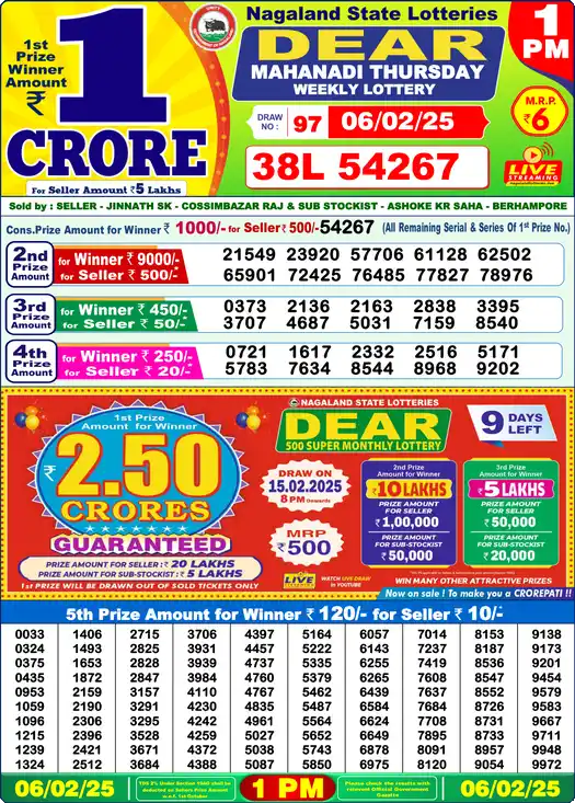 Lottery Sambad 1 PM result 06 Feb 2025