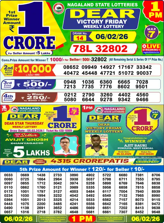 Lottery Sambad 1 PM result 06 Feb 2026