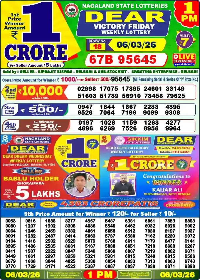 Lottery Sambad 1 PM result 06 Mar 2026