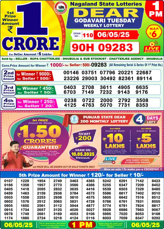 Lottery Sambad 1 PM result 06 May 2025