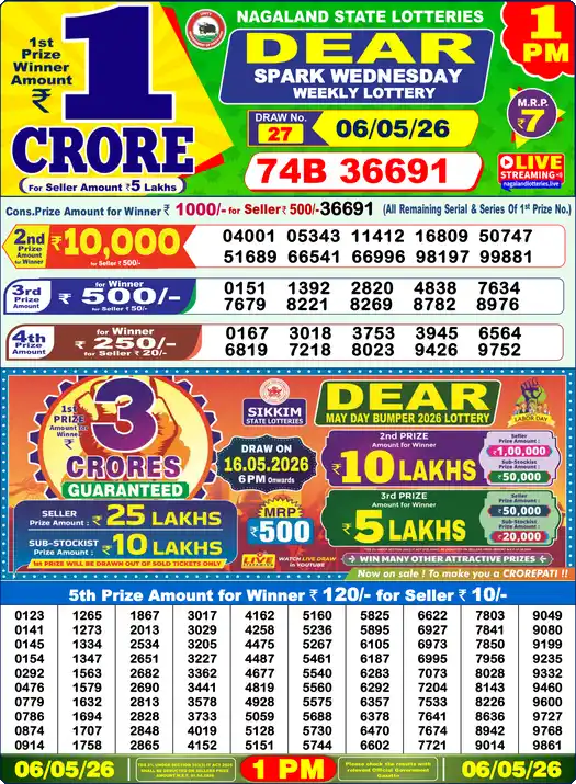 Lottery Sambad 1 PM result 06 May 2026