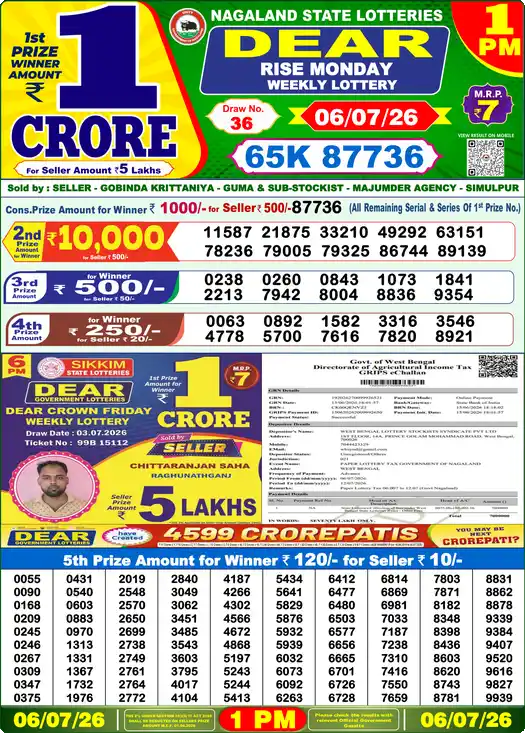Lottery Sambad 1 PM result 06 Jul 2026