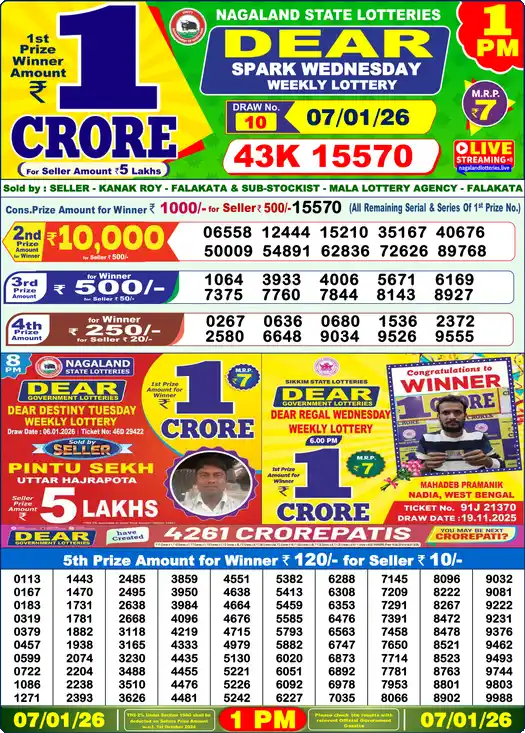 Lottery Sambad 1 PM result 07 Jan 2026