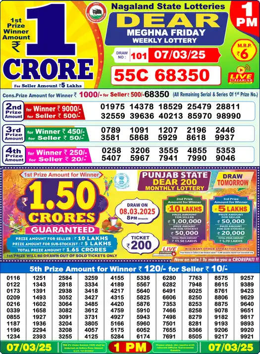 Lottery Sambad 1 PM result 07 Mar 2025
