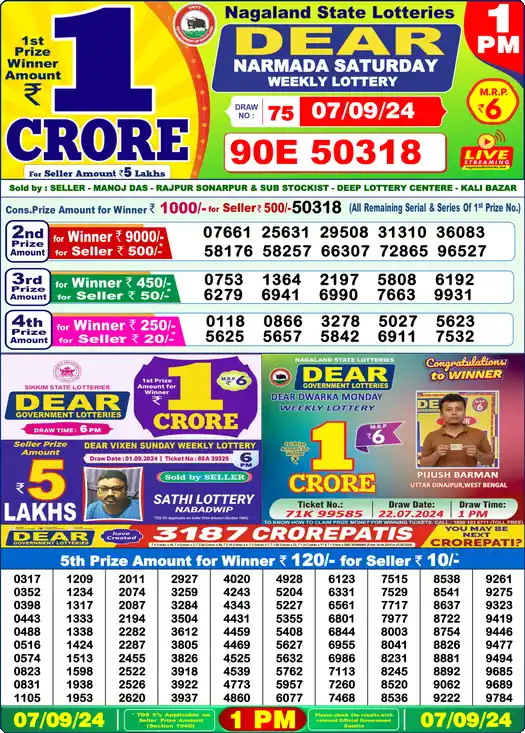 Lottery Sambad 1 PM result 07 Sep 2024