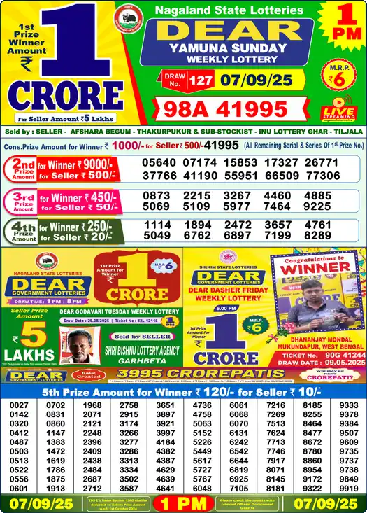 Lottery Sambad 1 PM result 07 Sep 2025