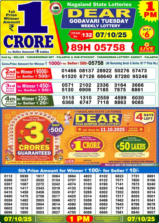 Lottery Sambad 1 PM result 07 Oct 2025