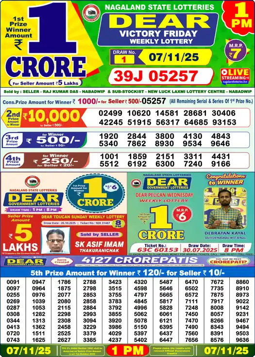 Lottery Sambad 1 PM result 07 Nov 2025